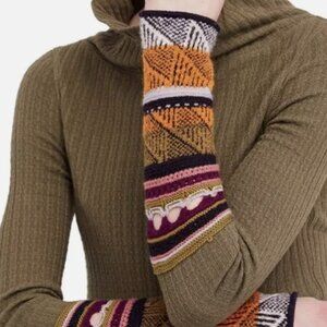 Free People Army Combo Mixed-Up Cuffed Ribbed Knit Cropped Sweater Knitted Cuffs